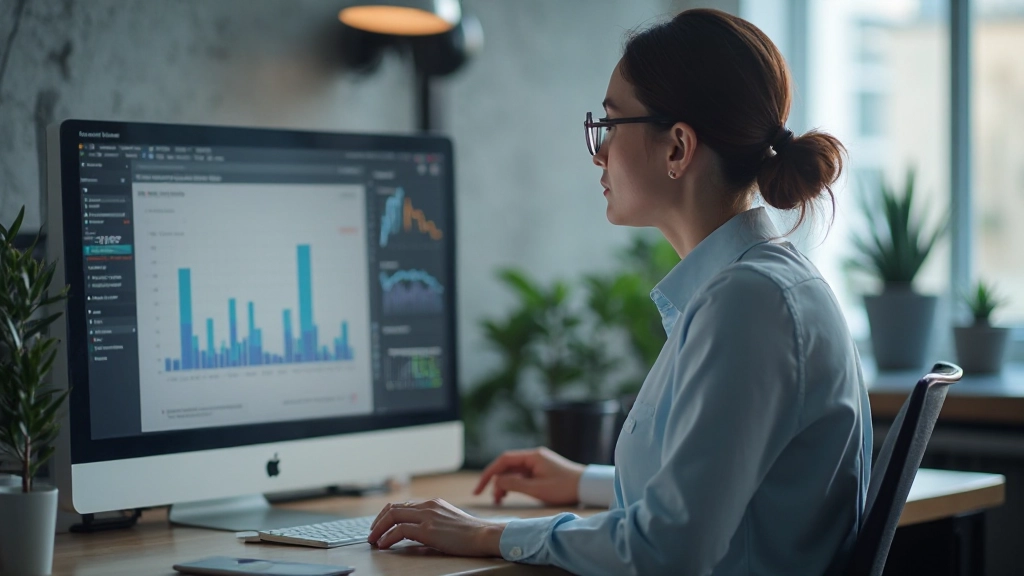 Аналитик изучает маркетинговые метрики на нескольких экранах