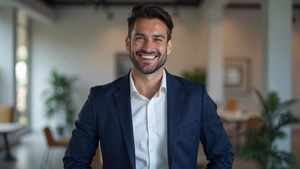 Профессиональное фото успешного предпринимателя на фоне современного офиса