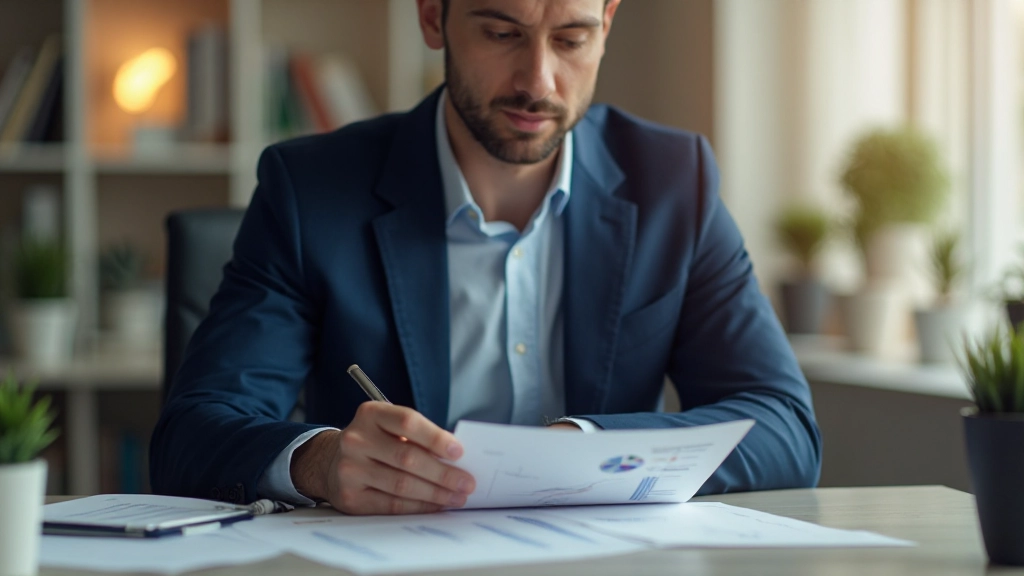 Финансовый аналитик изучает квартальный отчет в современном офисе, портретный снимок